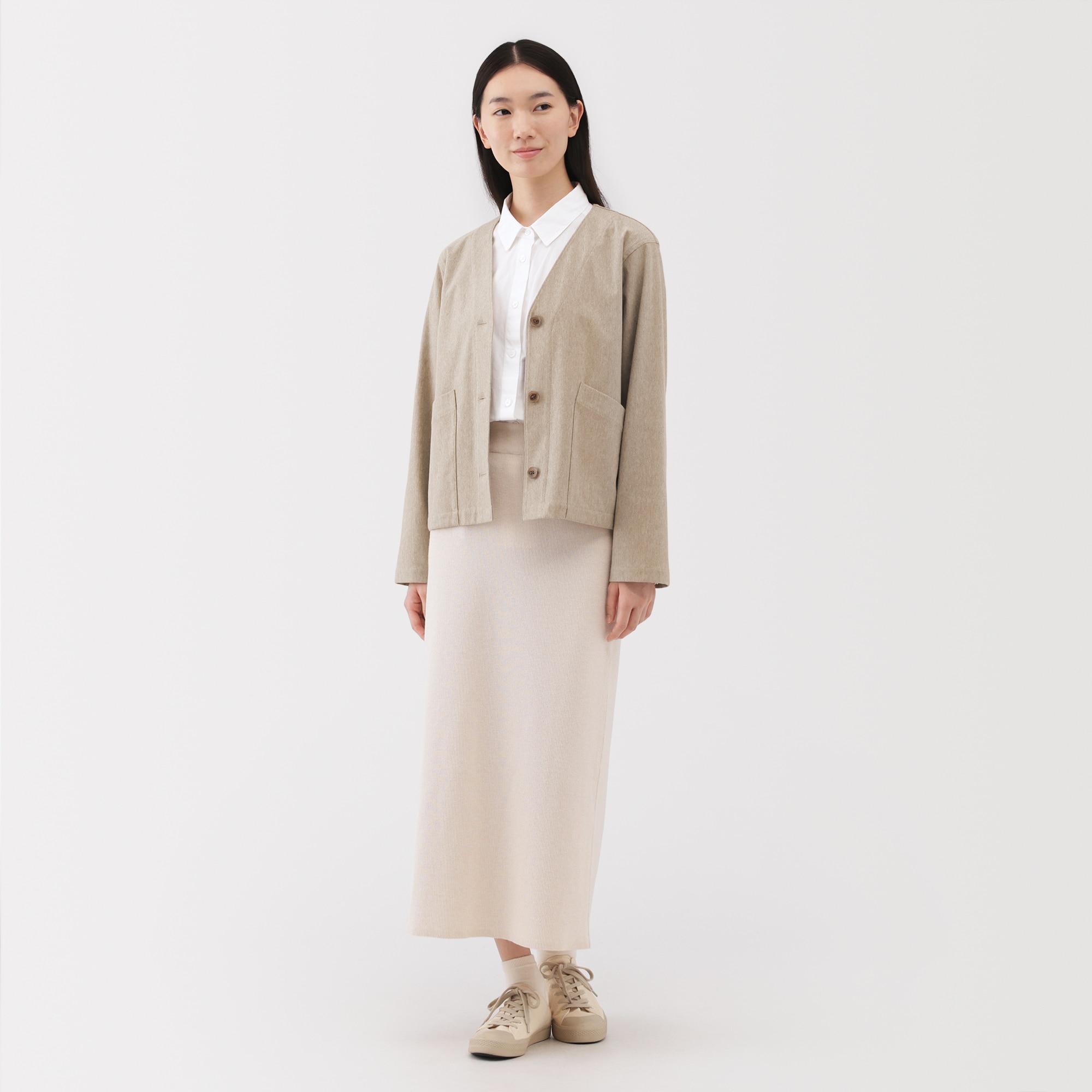 婦人　縦横ストレッチ起毛カーディガン