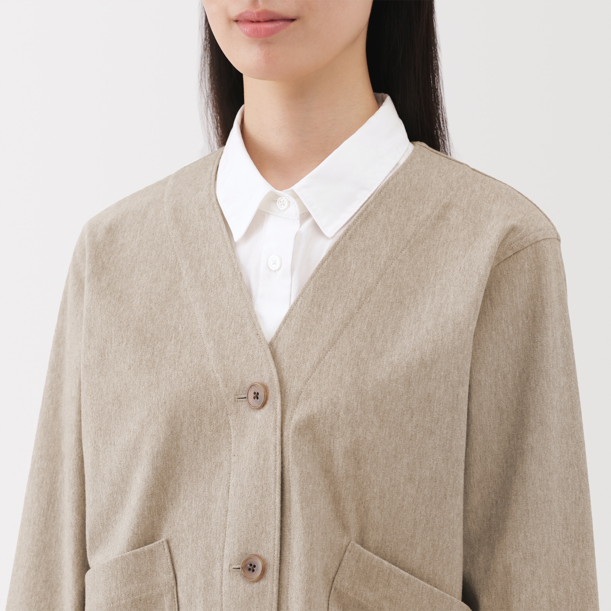 婦人　縦横ストレッチ起毛カーディガン