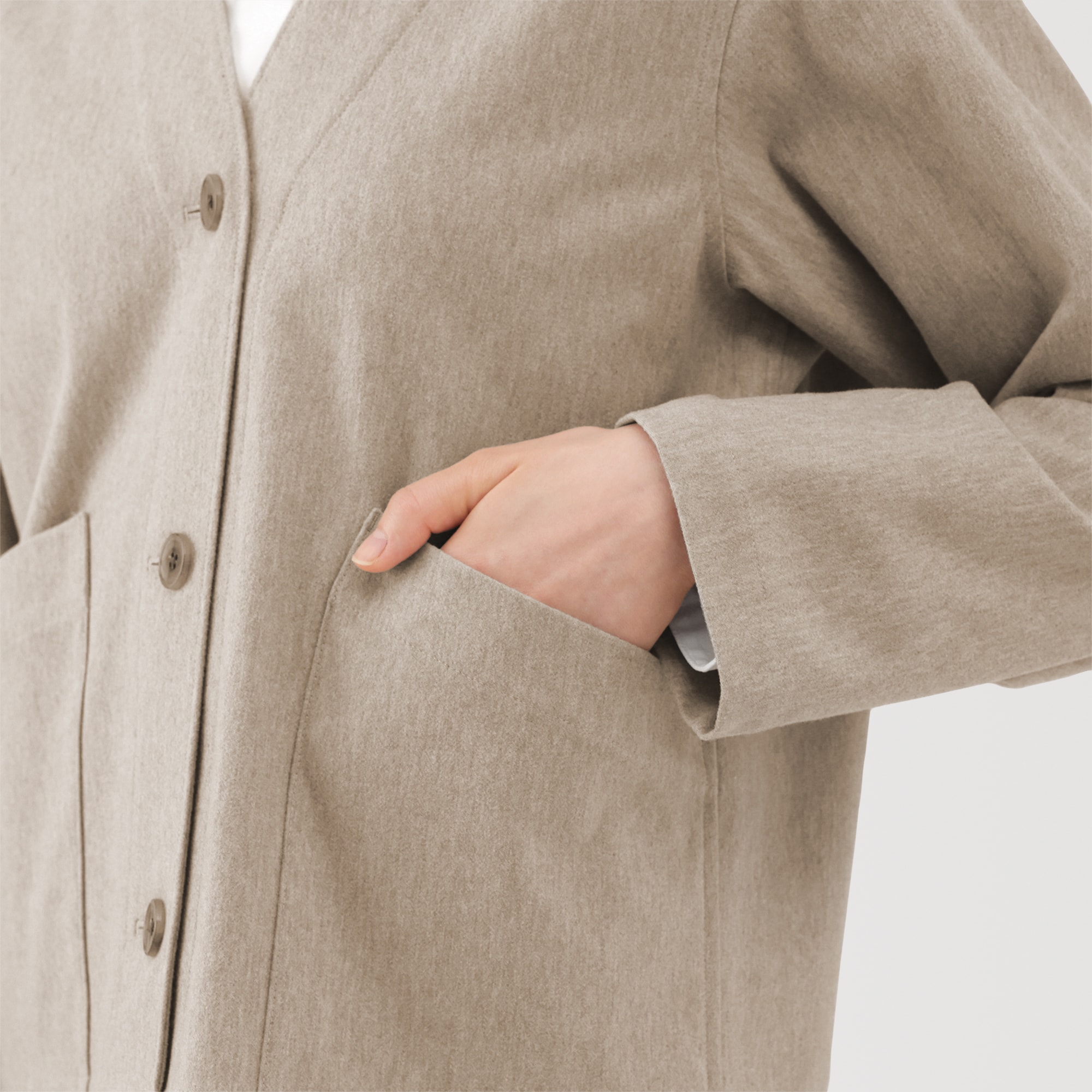 婦人　縦横ストレッチ起毛カーディガン