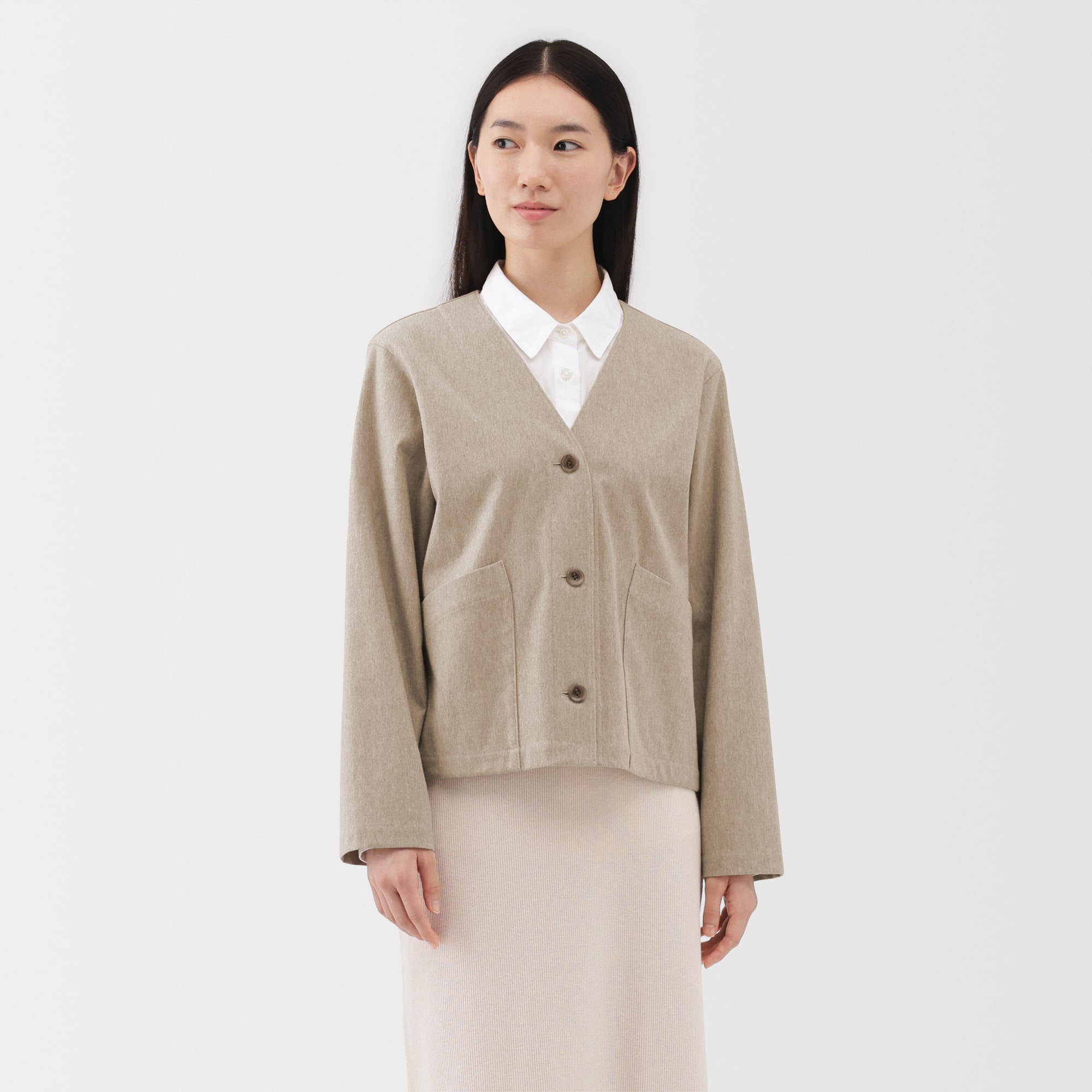 婦人　縦横ストレッチ起毛カーディガン