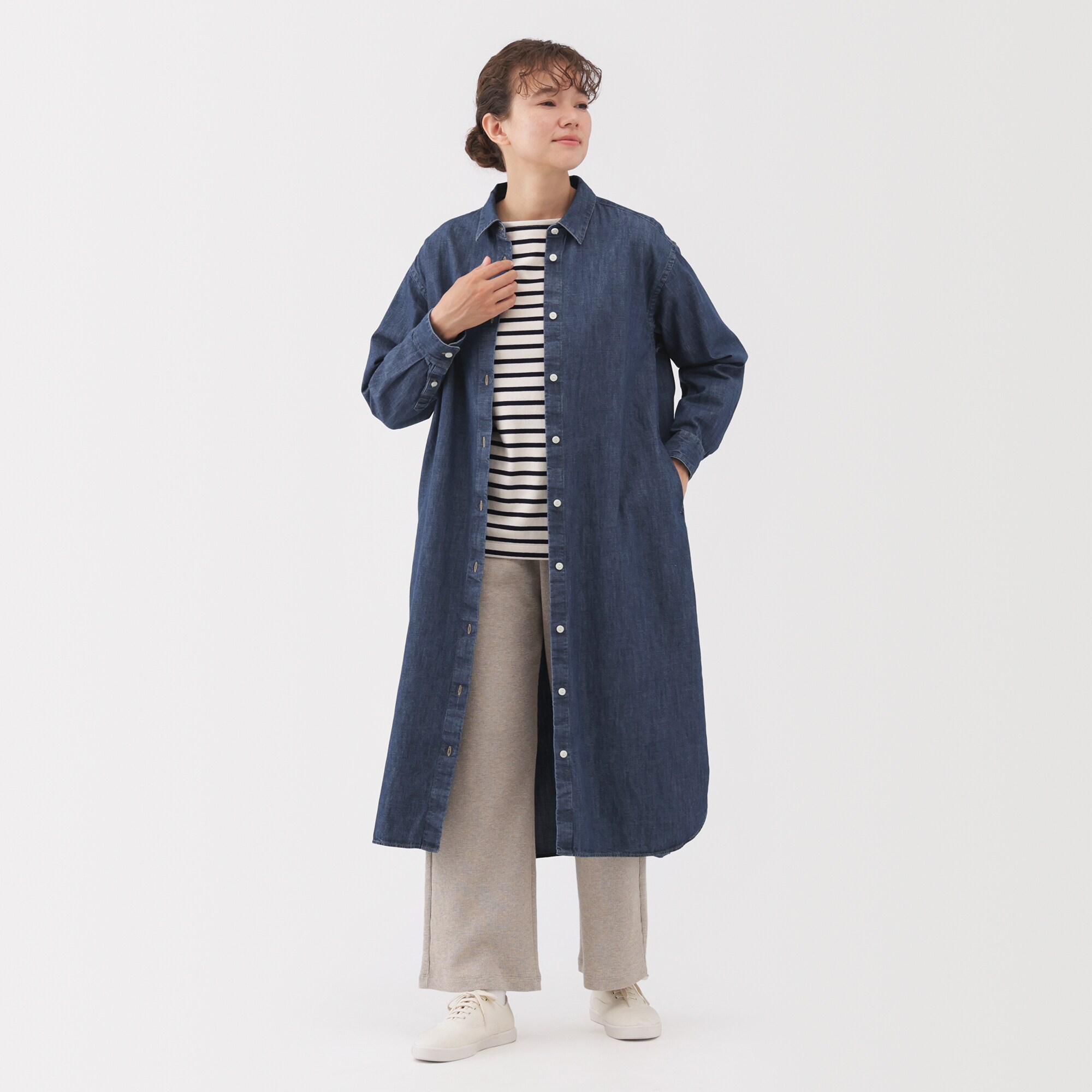 婦人 洗いざらし デニム長袖シャツワンピース | 無印良品