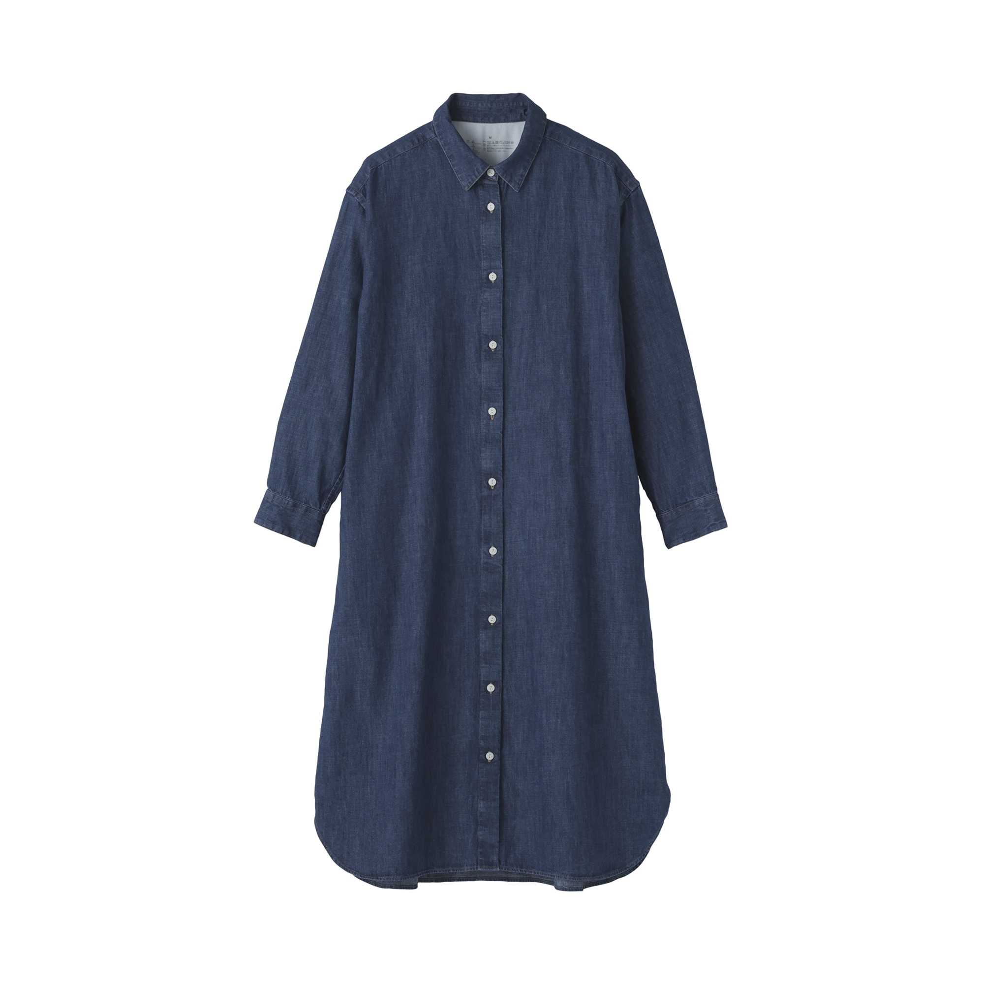 婦人　洗いざらし　デニム長袖シャツワンピース