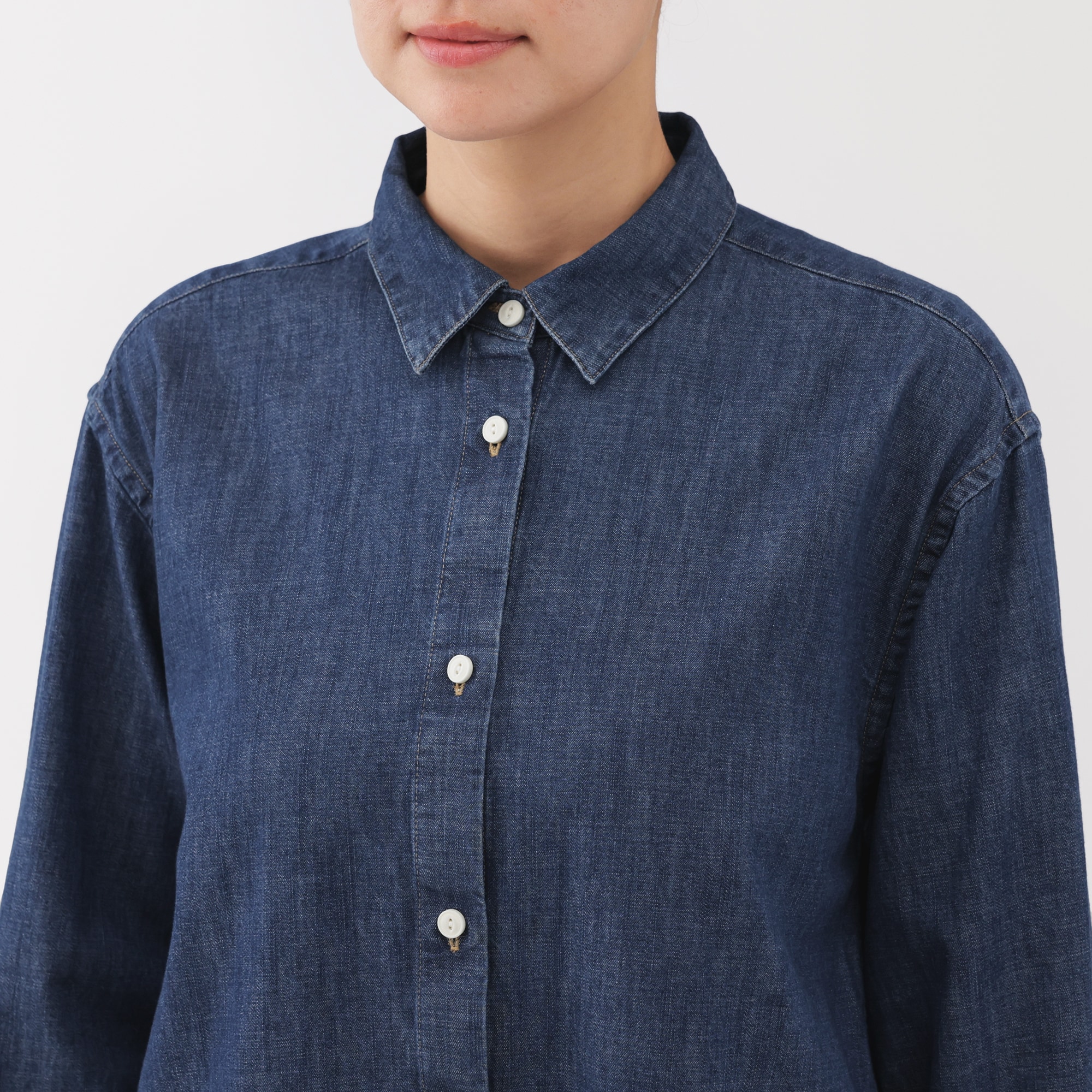 婦人 洗いざらし デニム長袖シャツワンピース | 無印良品