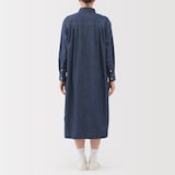 婦人　洗いざらし　デニム長袖シャツワンピース