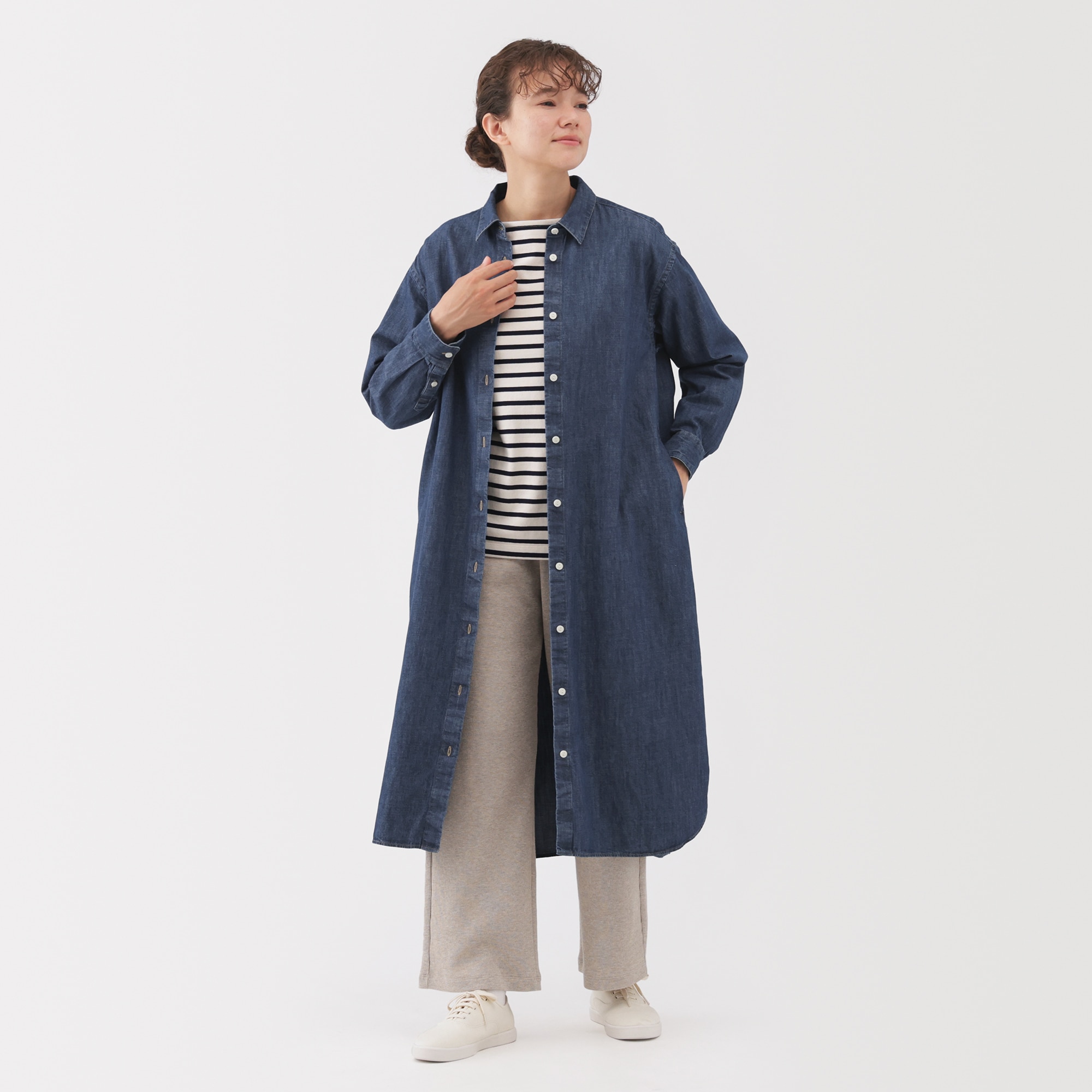 婦人 洗いざらし デニム長袖シャツワンピース | 無印良品