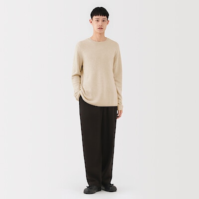 紳士　自然のまんまの色　カシミヤクルーネックセーター
