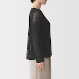 婦人　リネン混透かし編みワイドセーター