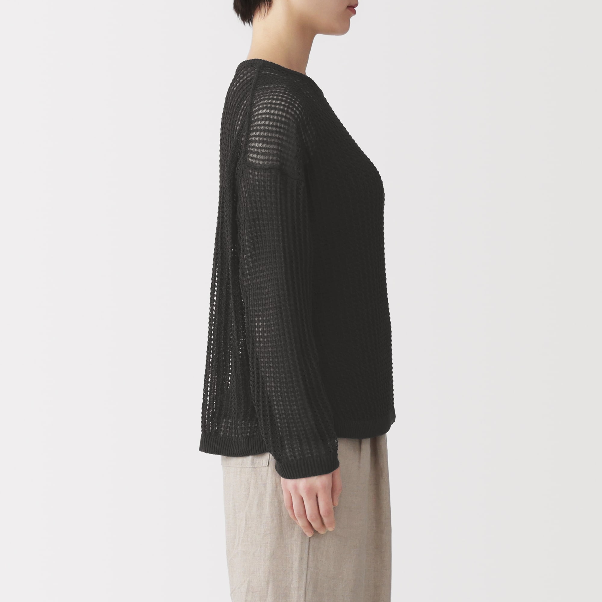 婦人　リネン混透かし編みワイドセーター