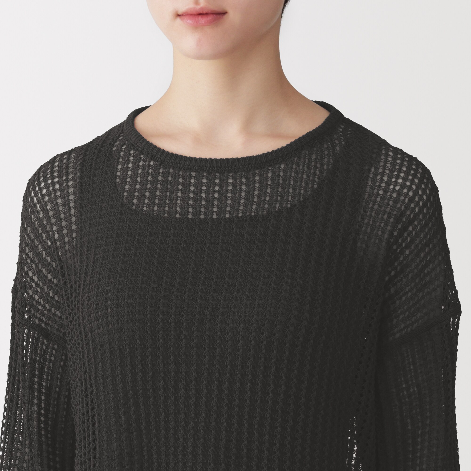 婦人　リネン混透かし編みワイドセーター