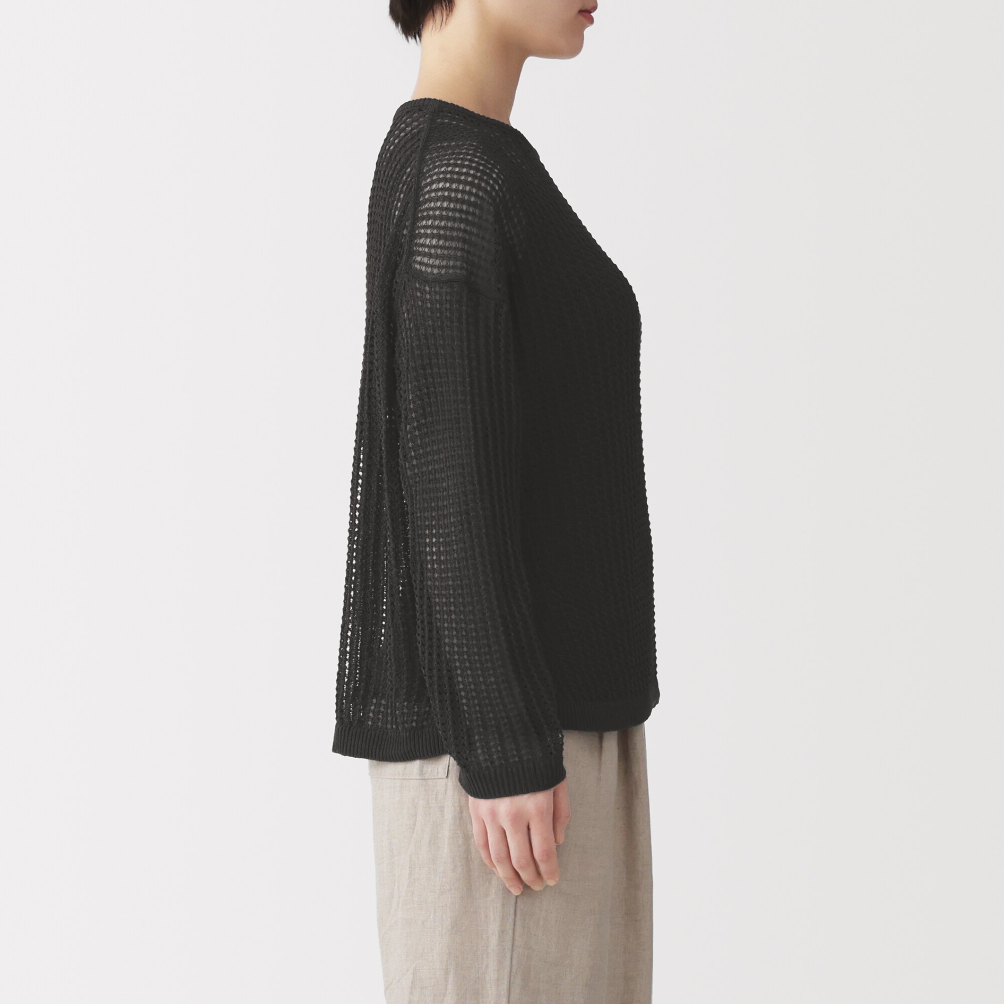 婦人　リネン混透かし編みワイドセーター