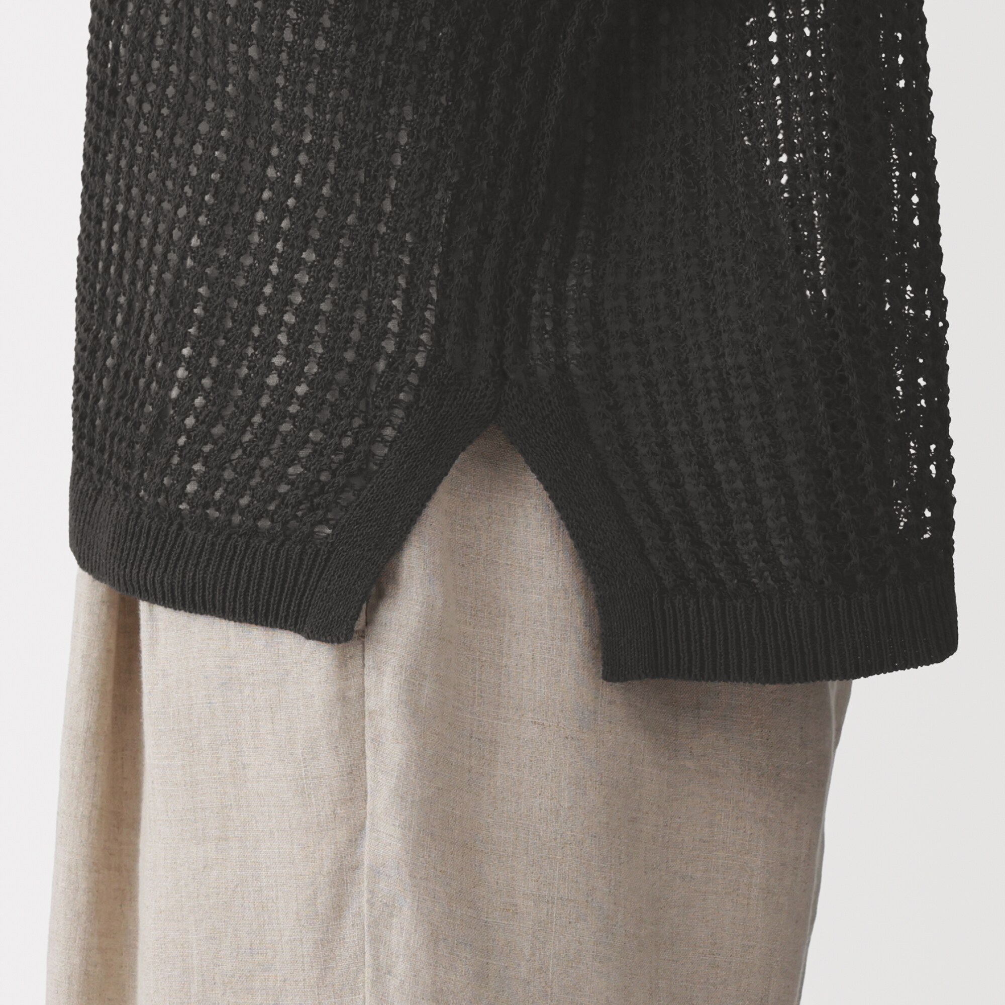 婦人　リネン混透かし編みワイドセーター