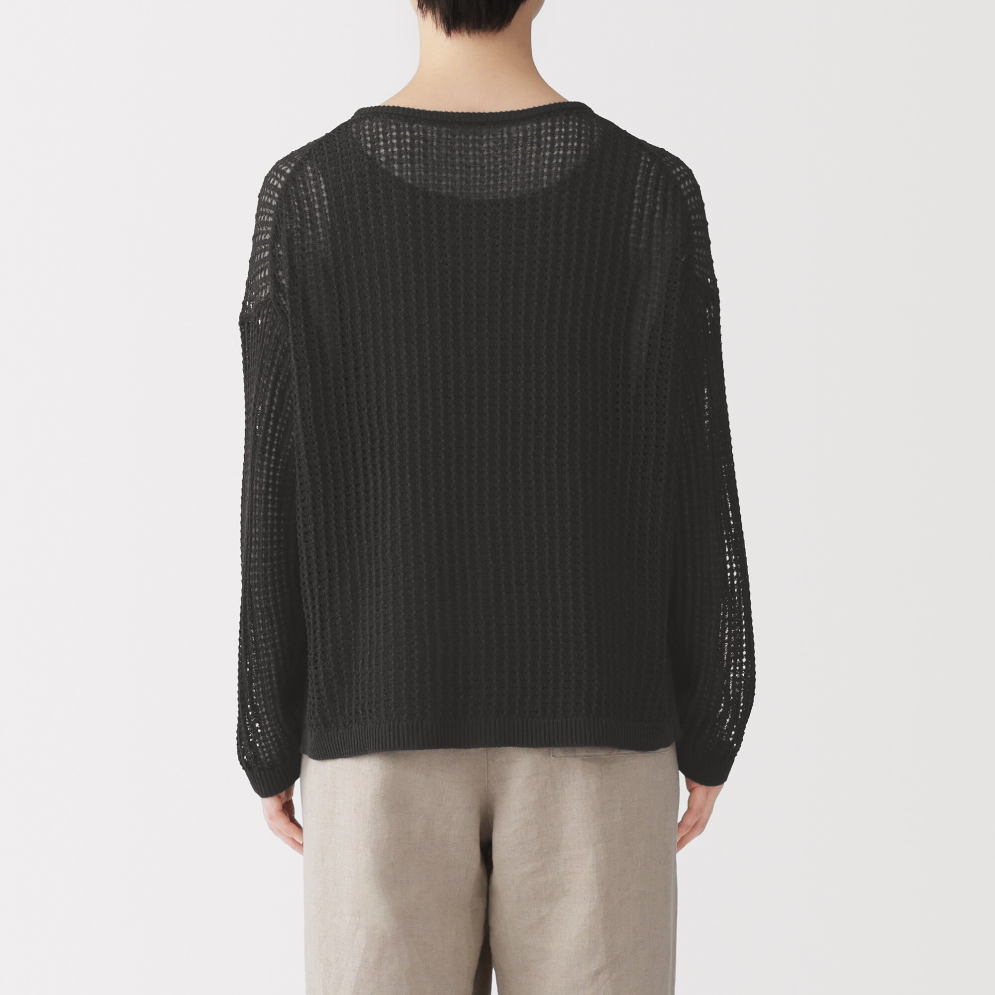 婦人　リネン混透かし編みワイドセーター