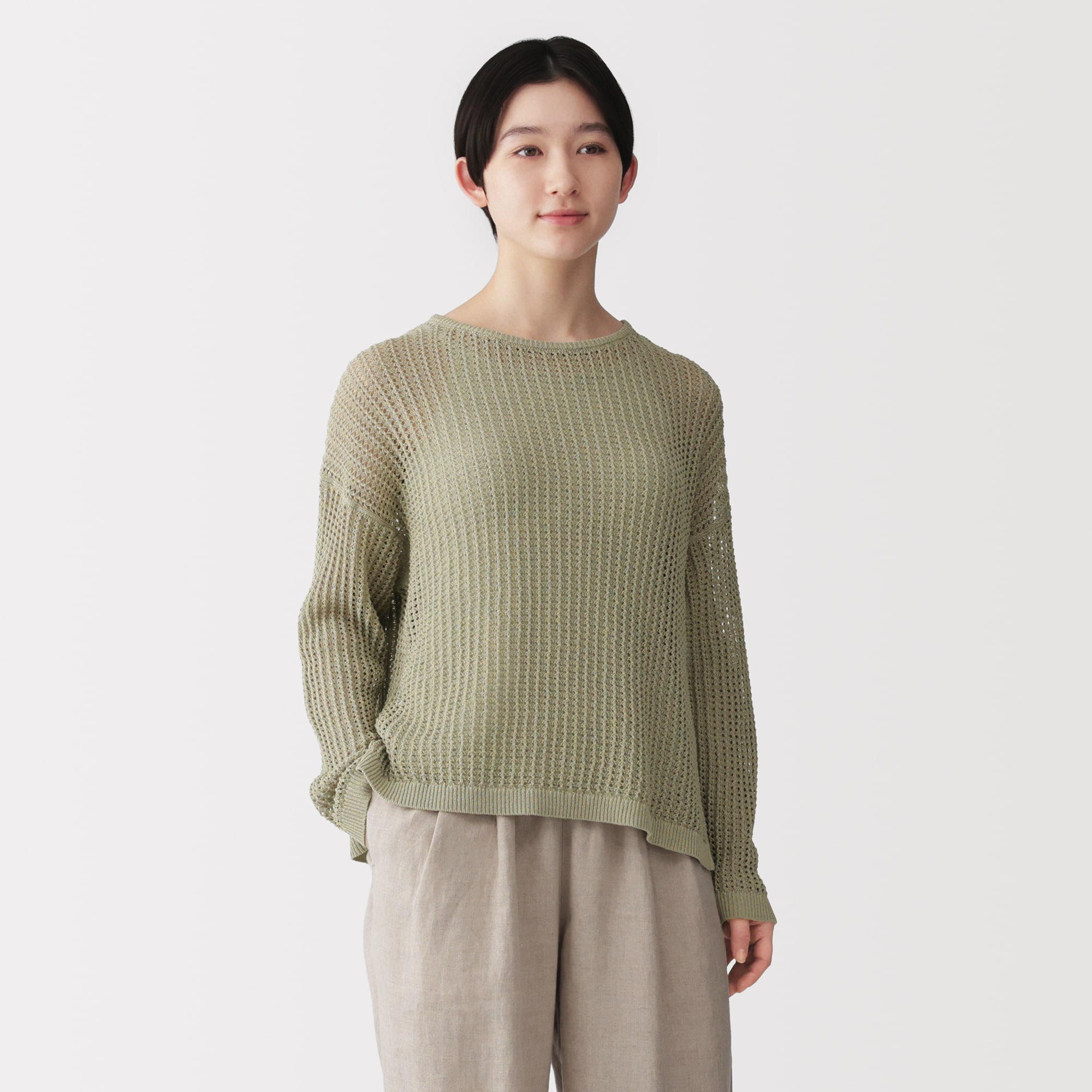 婦人 リネン混透かし編みワイドセーター | 無印良品