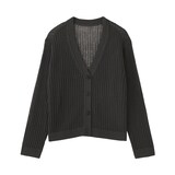 婦人　リネン混透かし編みＶネックカーディガン