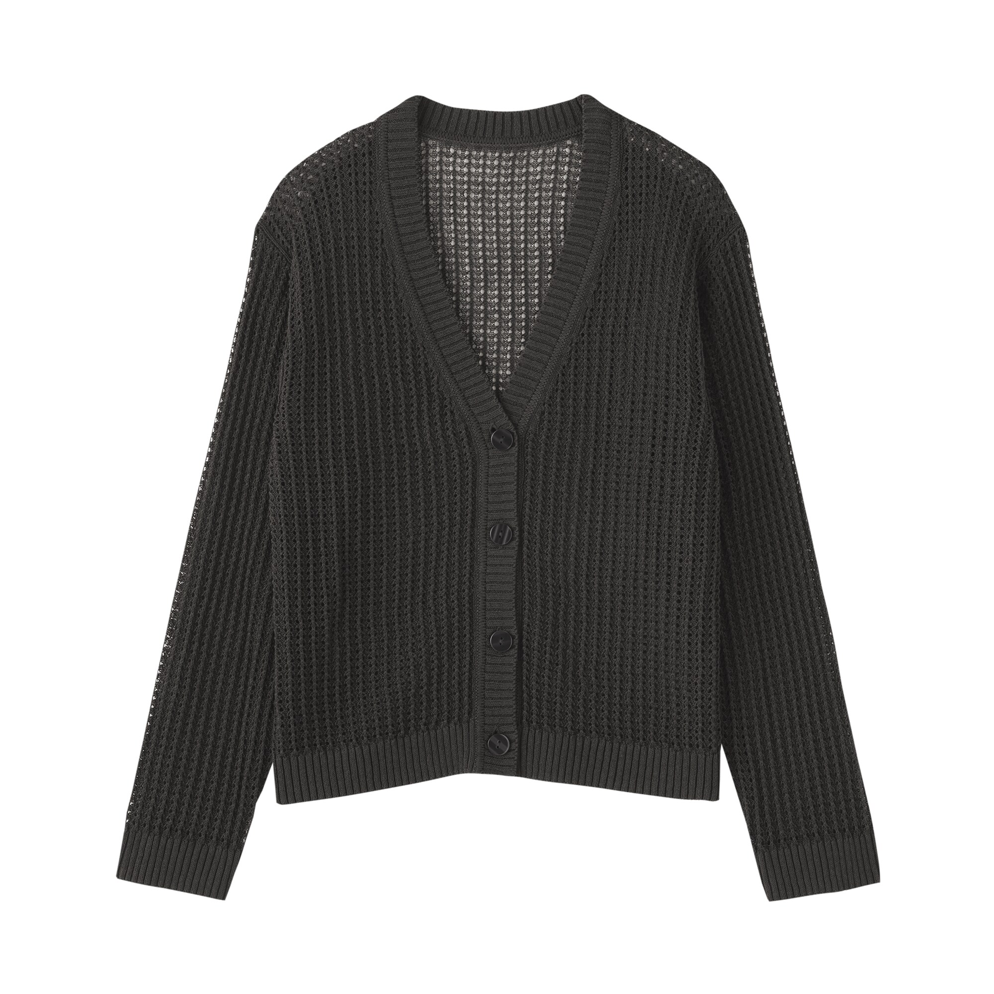 婦人　リネン混透かし編みＶネックカーディガン