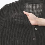 婦人　リネン混透かし編みＶネックカーディガン