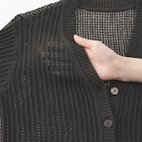 婦人　リネン混透かし編みＶネックカーディガン