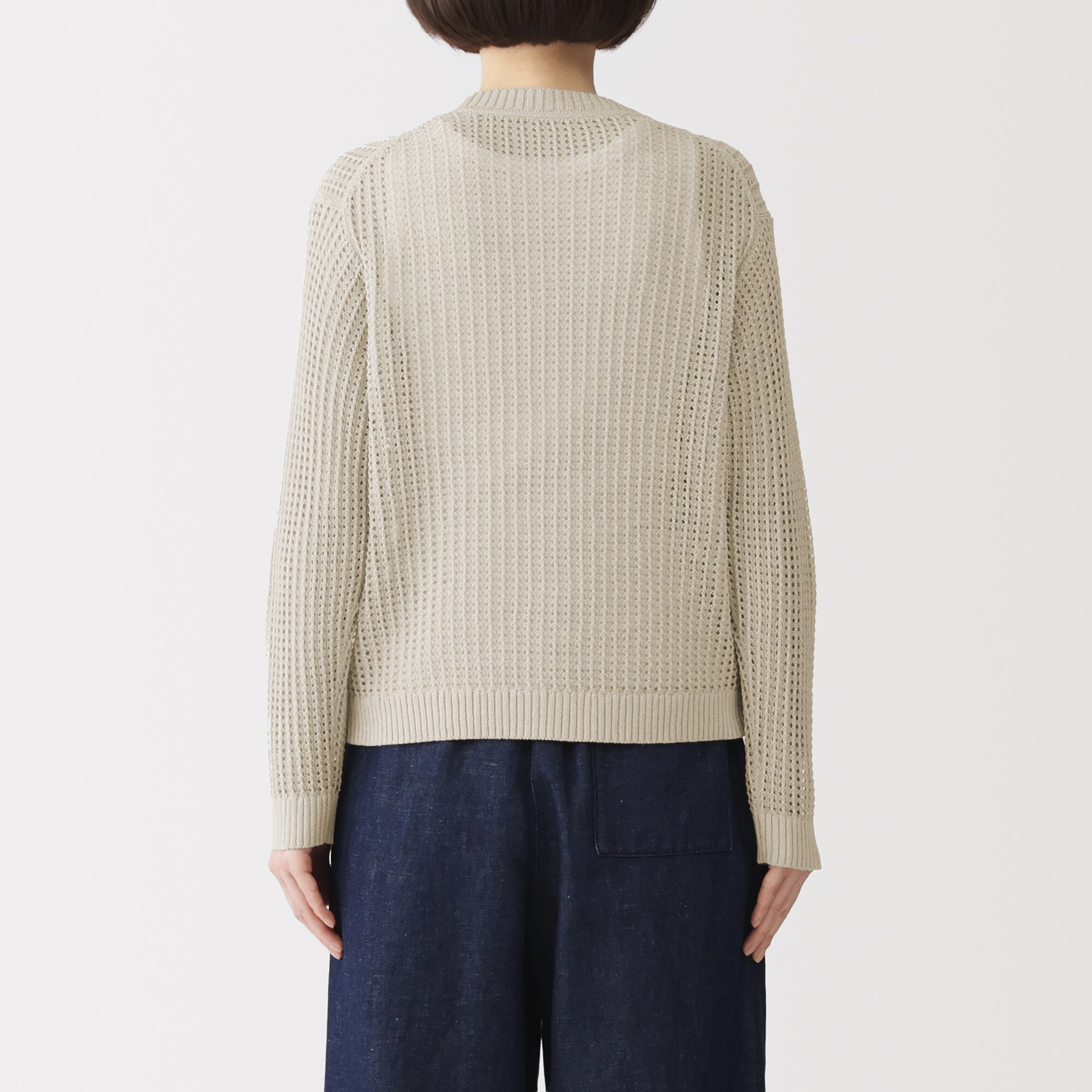 婦人 リネン混透かし編みVネックカーディガン | 無印良品
