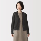 婦人　リネン混透かし編みＶネックカーディガン