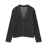 婦人　リネン混透かし編みＶネックカーディガン