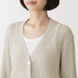 婦人　リネン混透かし編みＶネックカーディガン