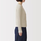 婦人　リネン混透かし編みＶネックカーディガン