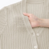 婦人　リネン混透かし編みＶネックカーディガン