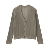 婦人　リネン混透かし編みＶネックカーディガン