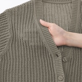婦人　リネン混透かし編みＶネックカーディガン