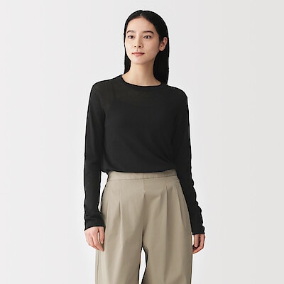 婦人　なめらか天竺編みシアークルーネックセーター