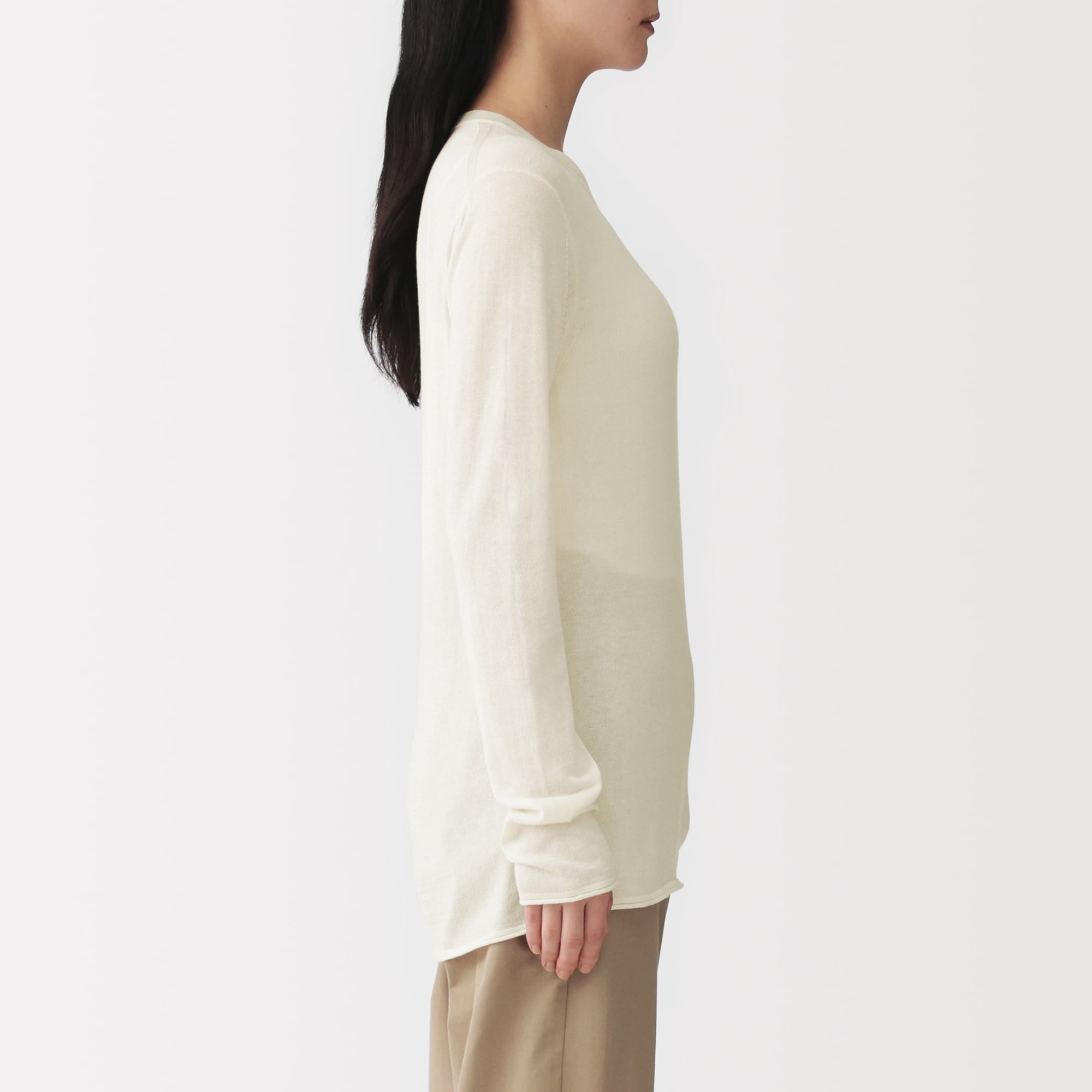 婦人　なめらか天竺編みシアークルーネックセーター