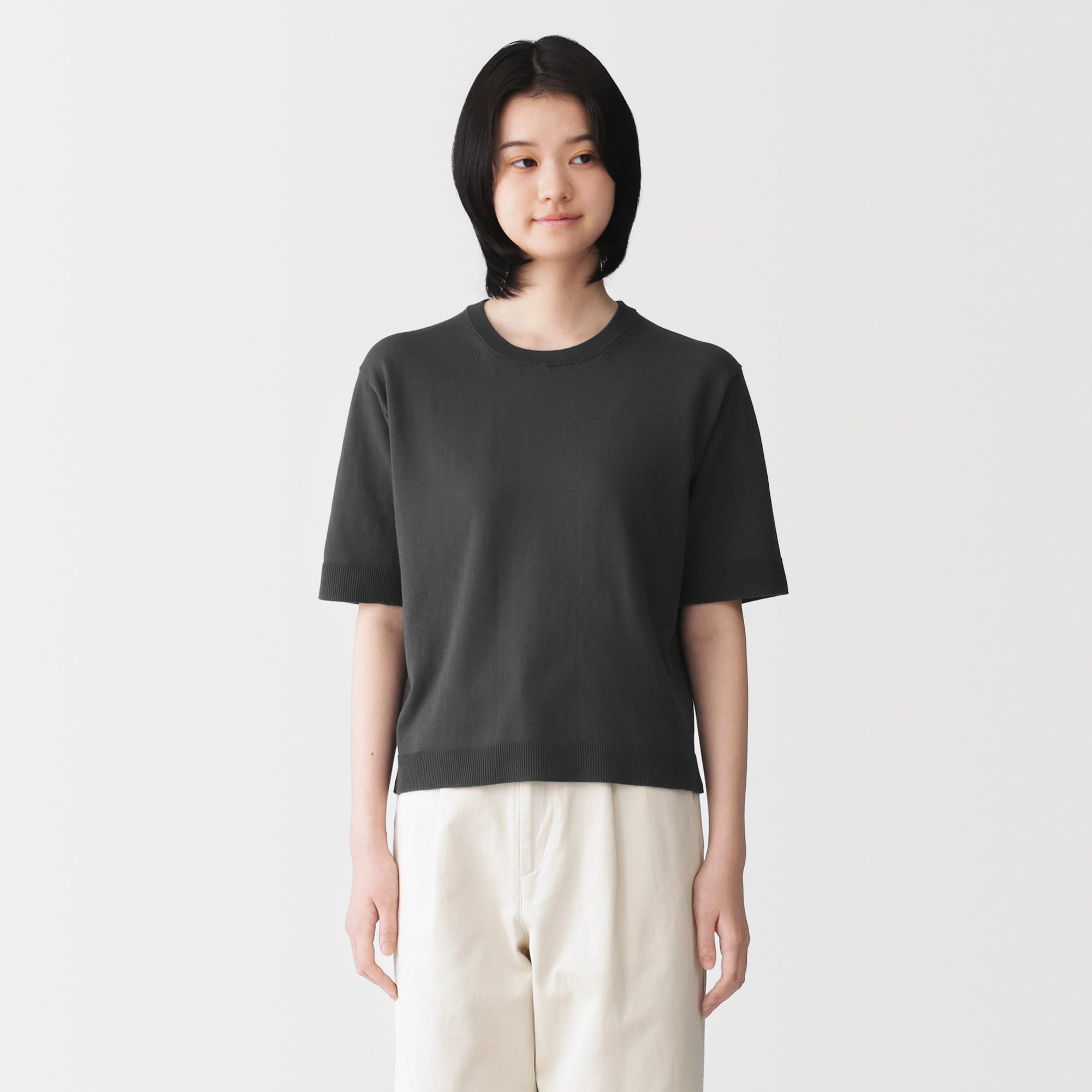 婦人　ＵＶカット強撚コットン五分袖セーター