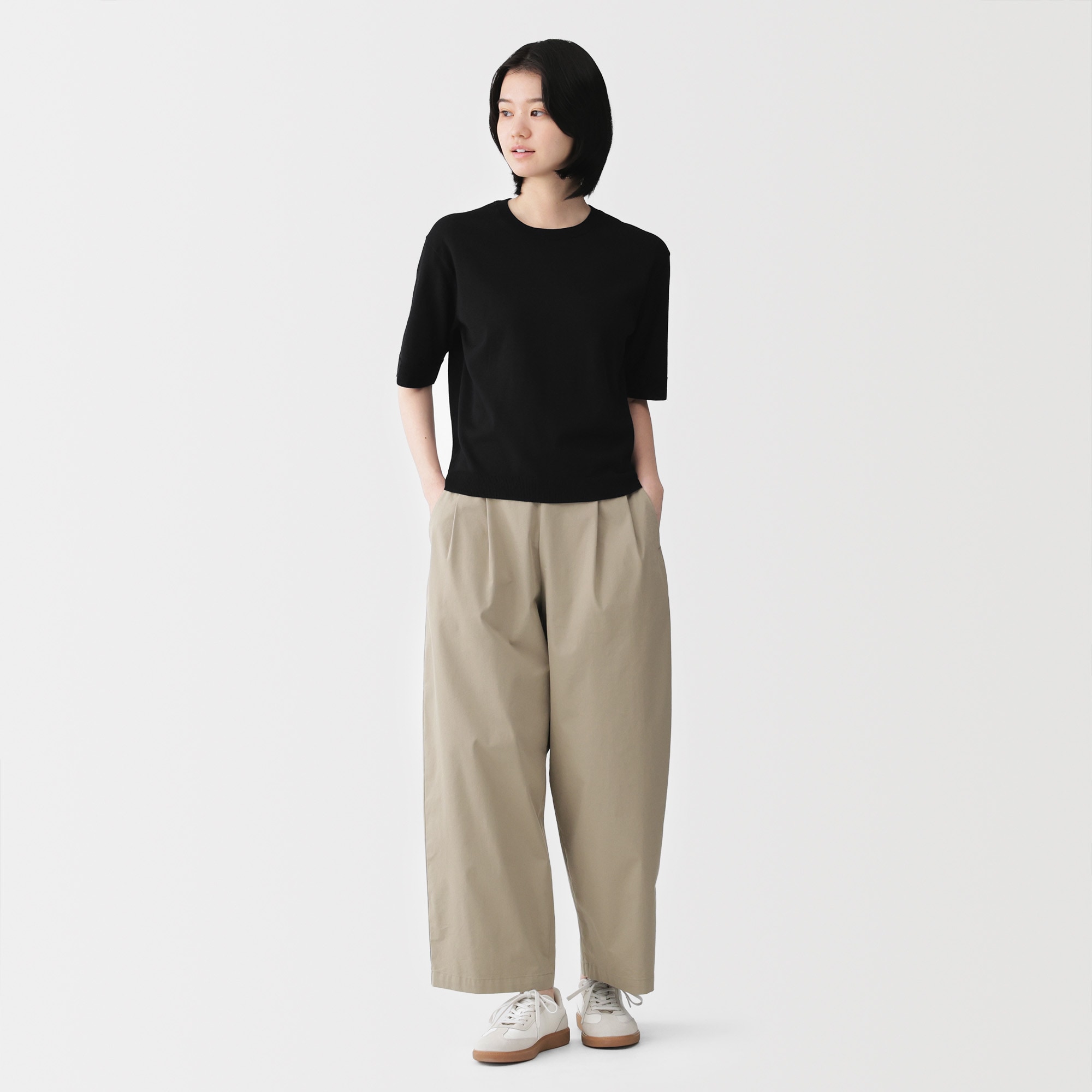 婦人　ＵＶカット強撚コットン五分袖セーター