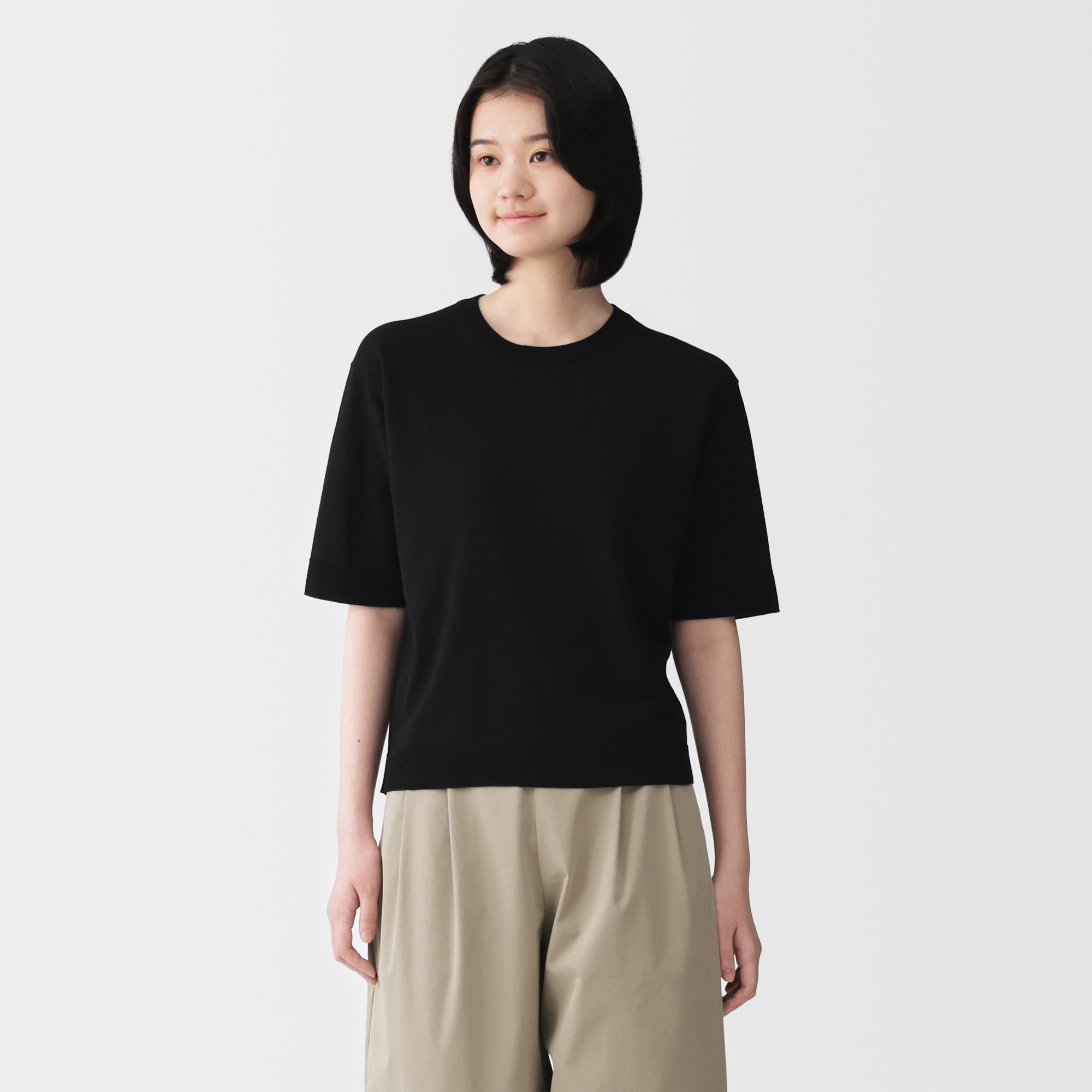 婦人　ＵＶカット強撚コットン五分袖セーター