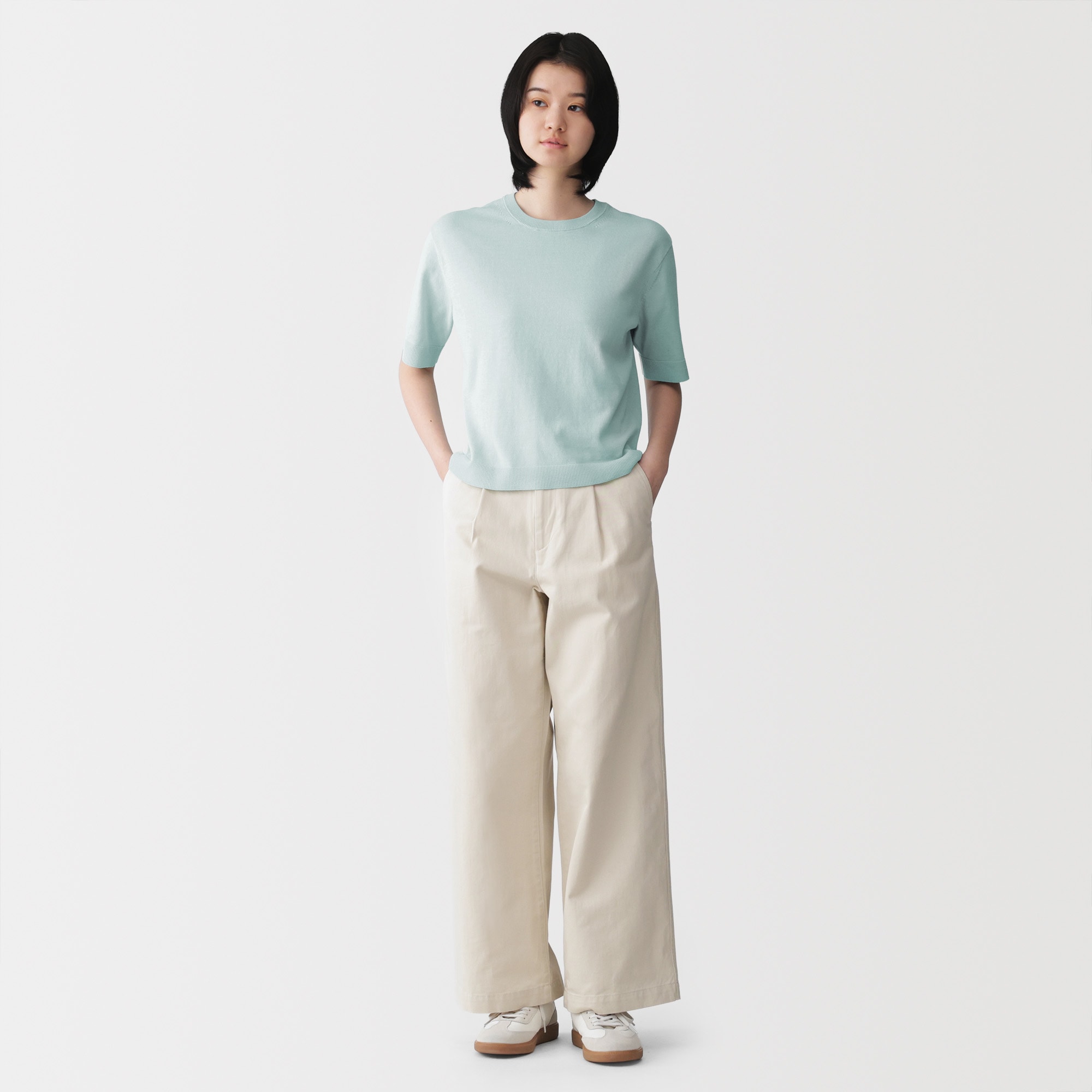 婦人　ＵＶカット強撚コットン五分袖セーター