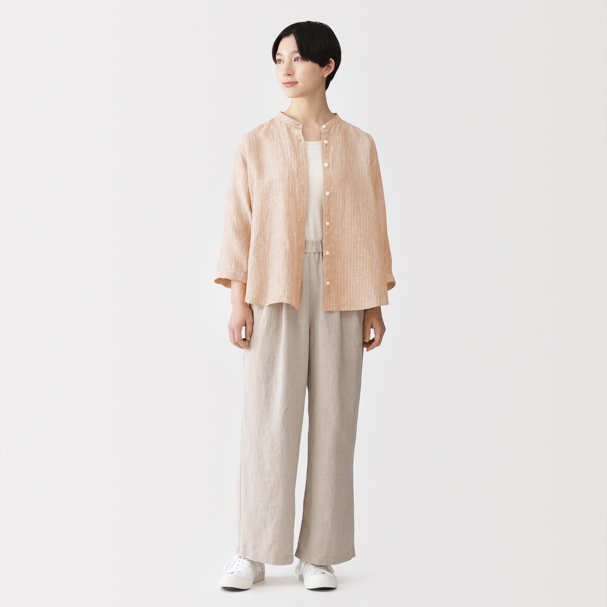 婦人　リネン　洗いざらし　七分袖ブラウス