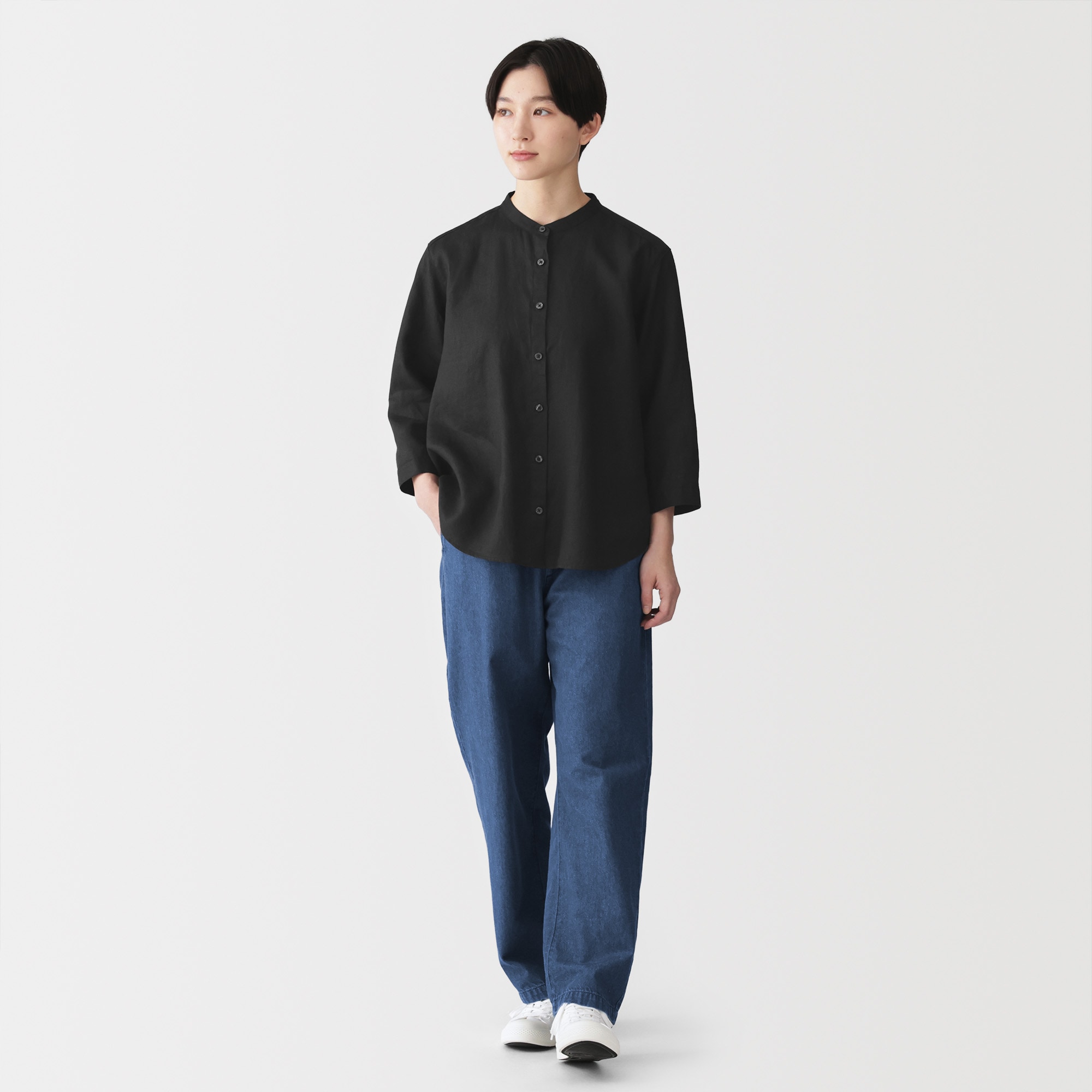 婦人　リネン　洗いざらし　七分袖ブラウス