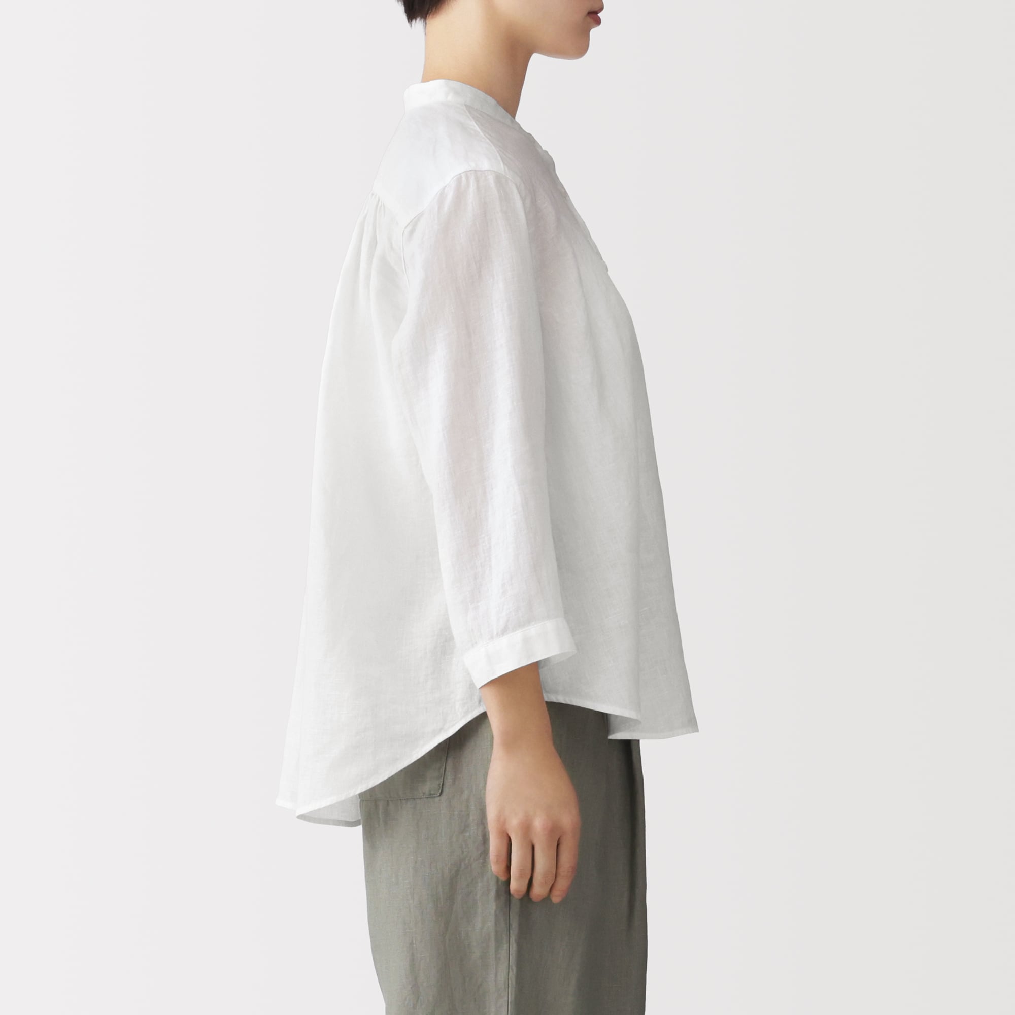 婦人　リネン　洗いざらし　七分袖ブラウス