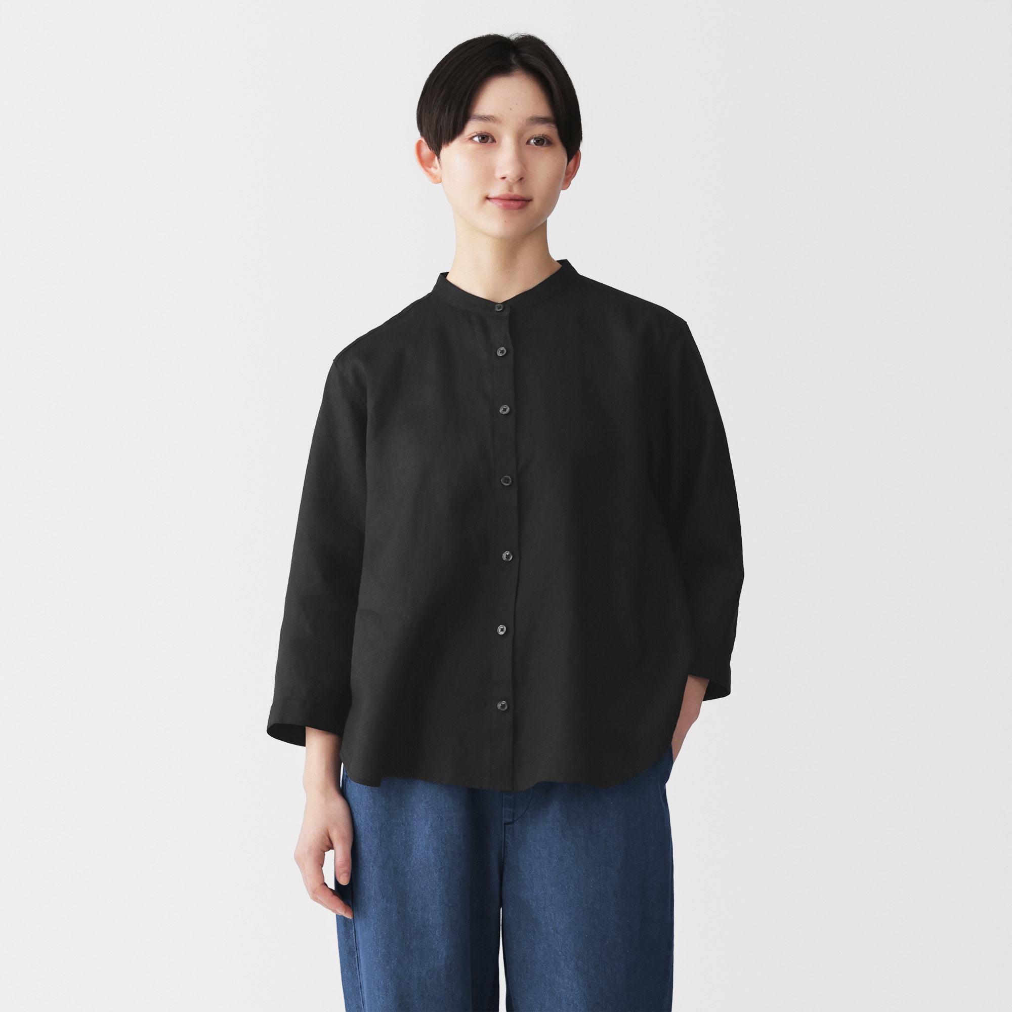 婦人　リネン　洗いざらし　七分袖ブラウス