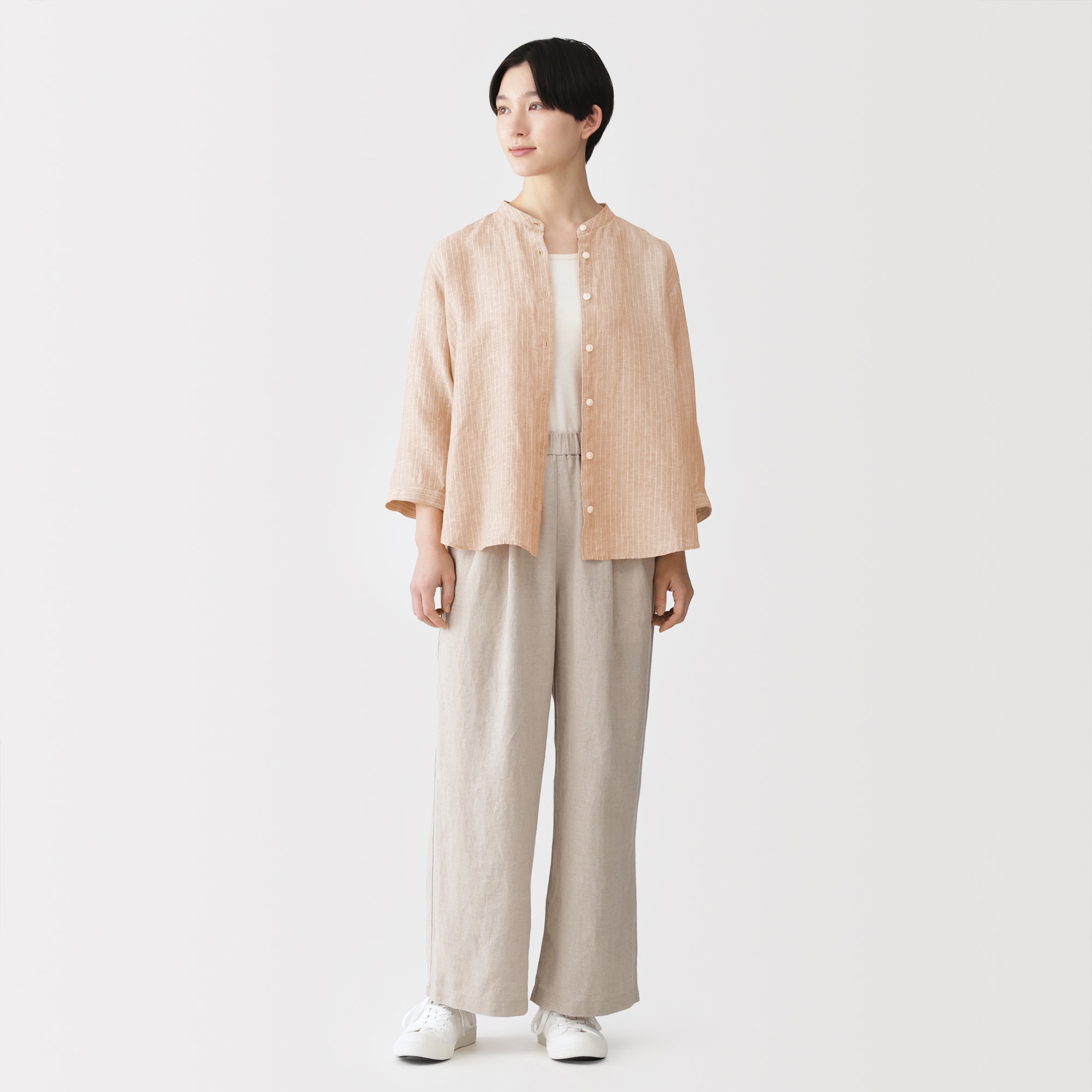 婦人　リネン　洗いざらし　七分袖ブラウス