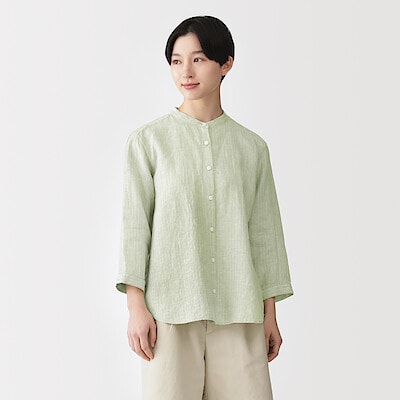婦人　リネン　洗いざらし　七分袖ブラウス