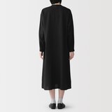 婦人　リネン　洗いざらし　長袖シャツワンピース