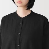 婦人　リネン　洗いざらし　長袖シャツワンピース