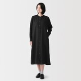 婦人　リネン　洗いざらし　長袖シャツワンピース