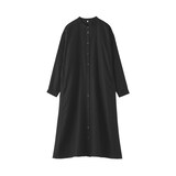 婦人　リネン　洗いざらし　長袖シャツワンピース