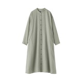 婦人　リネン　洗いざらし　長袖シャツワンピース