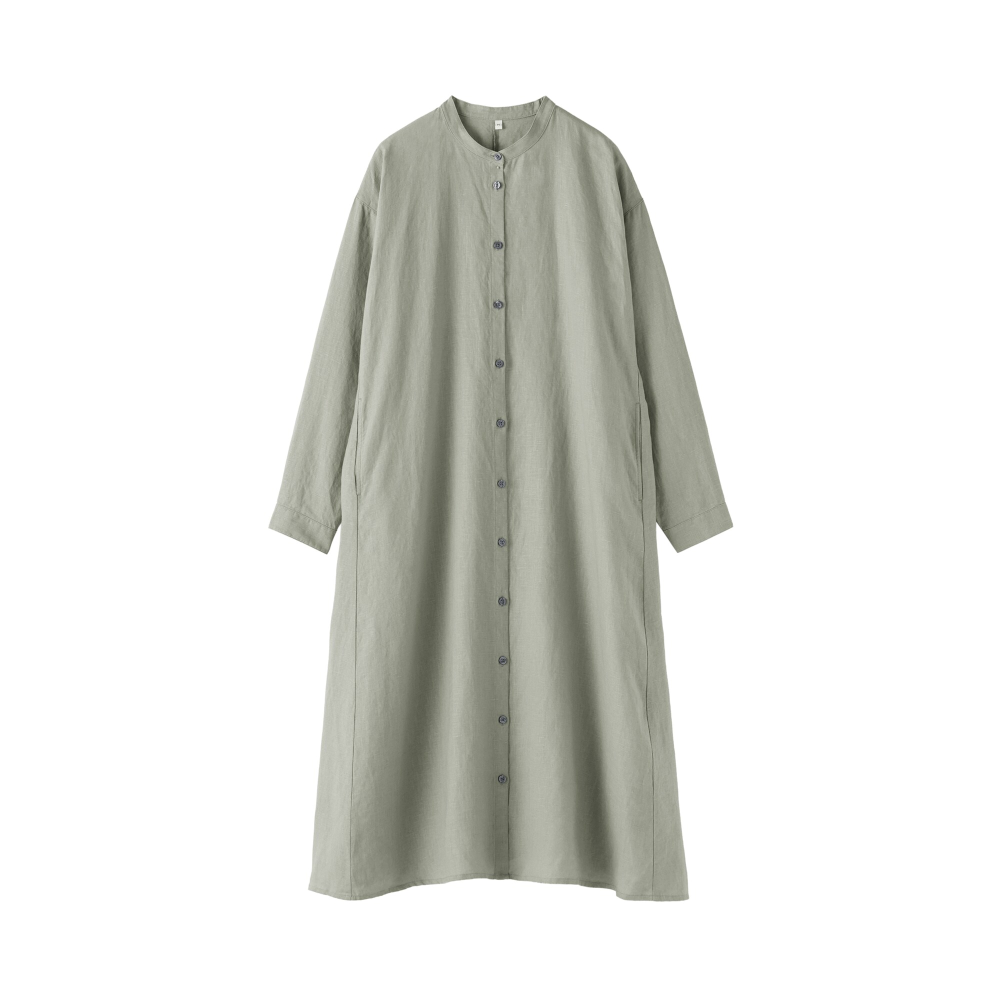 婦人　リネン　洗いざらし　長袖シャツワンピース