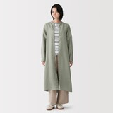 婦人　リネン　洗いざらし　長袖シャツワンピース