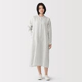 婦人　リネン　洗いざらし　長袖シャツワンピース