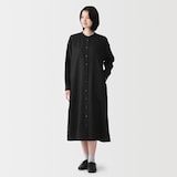 婦人　リネン　洗いざらし　長袖シャツワンピース